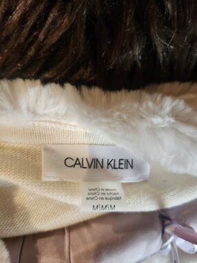 Calvin Klein White Jacket with Brown Faux Fur Trim